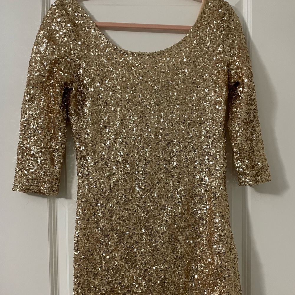 New Years Eve Full Gold Sequin Mini Dress
